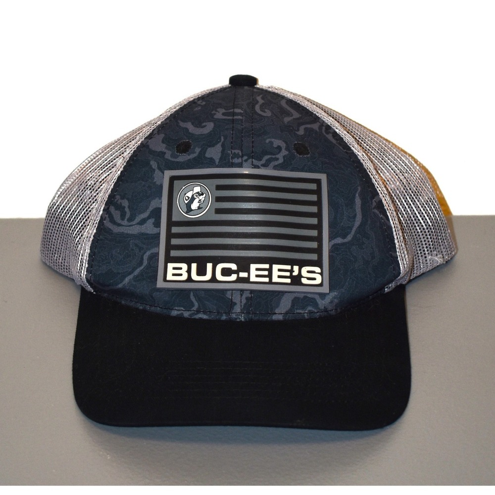 Buc-ee's Trucker Hat Mens OSFM Black New Topo Map‎ Flag Snapback Cap